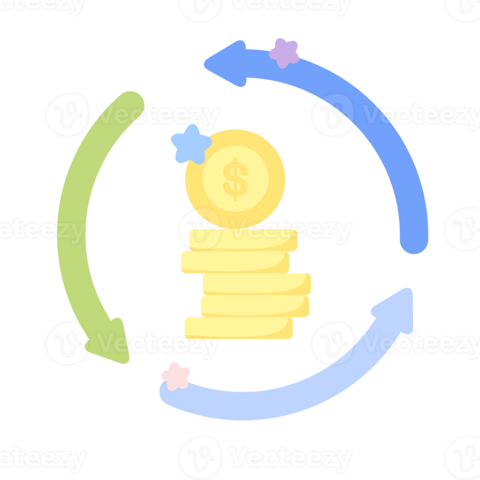 cute cycle of coins financial growth illustration png