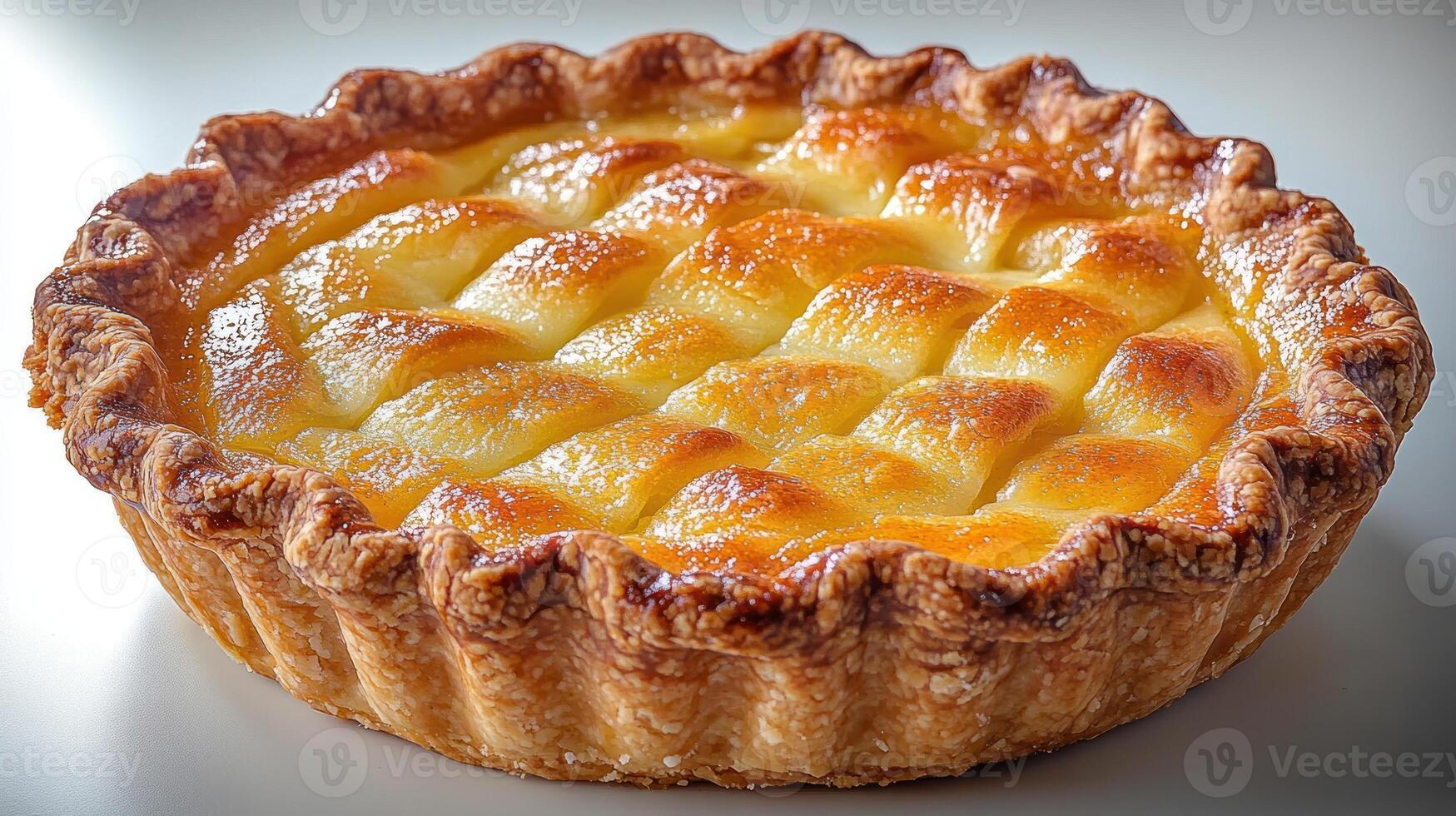 Delicious pie with a perfectly baked crust and creamy filling, inviting a taste photo