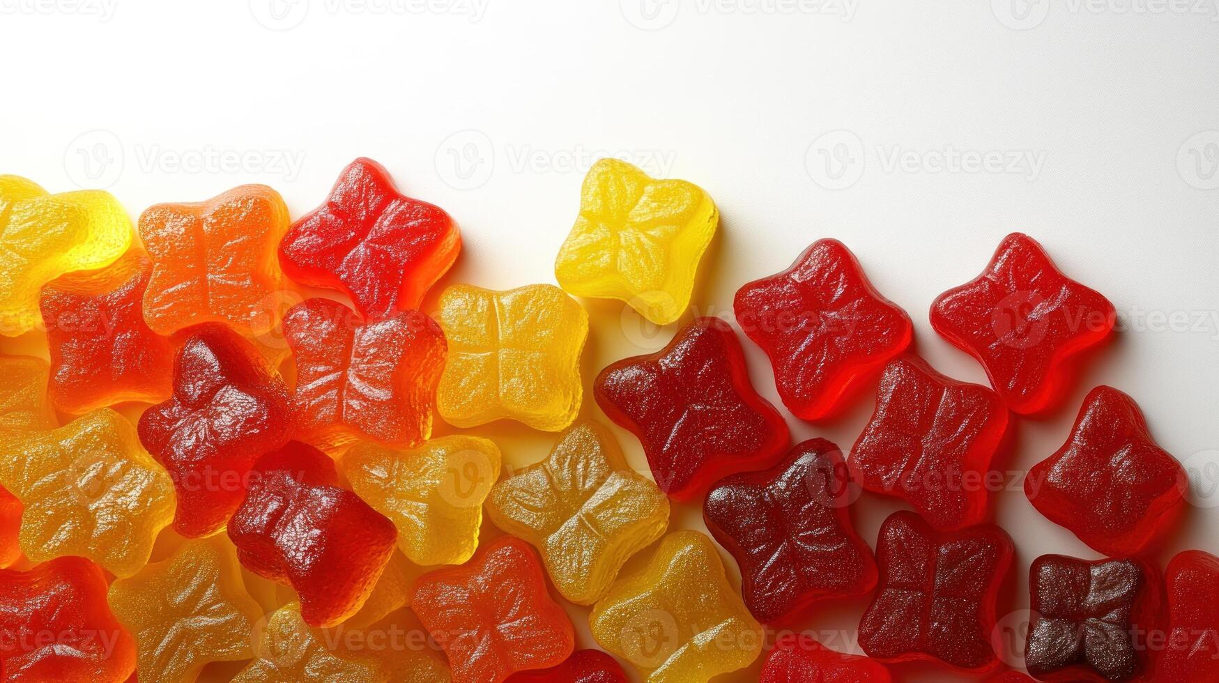 A lively assortment of gummy candies showcases bright hues and fun shapes photo