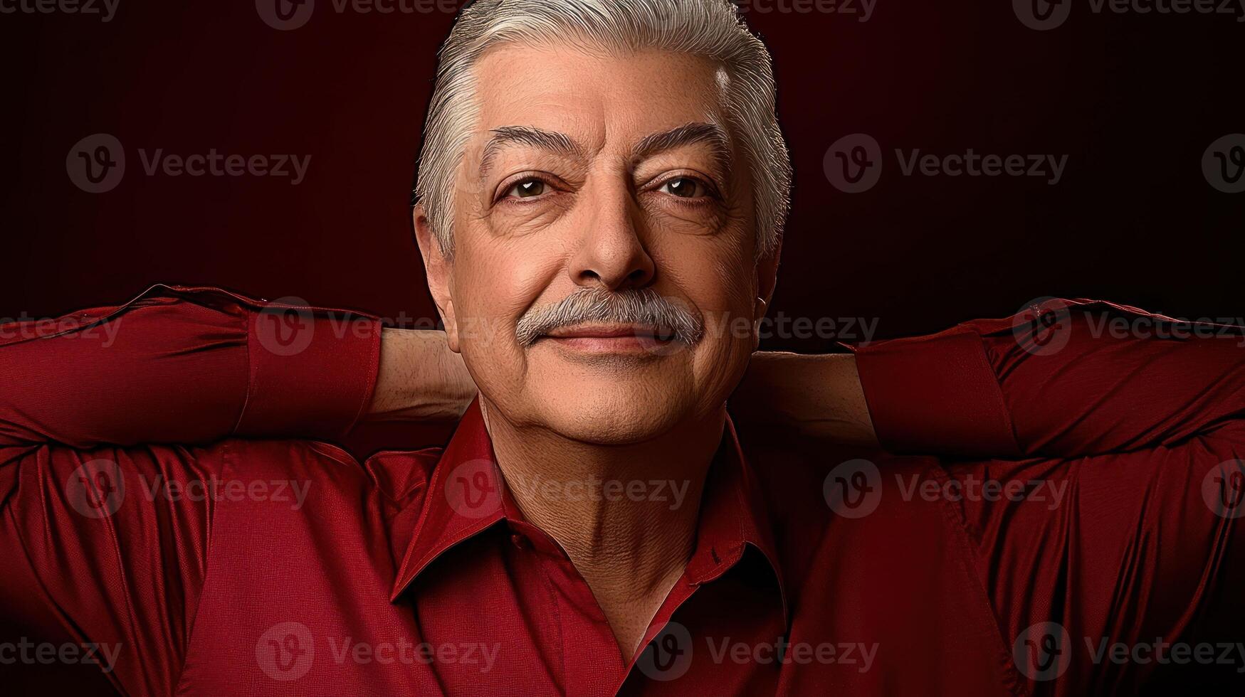 An older gentleman exudes sophistication with a thoughtful gaze and calm stance photo