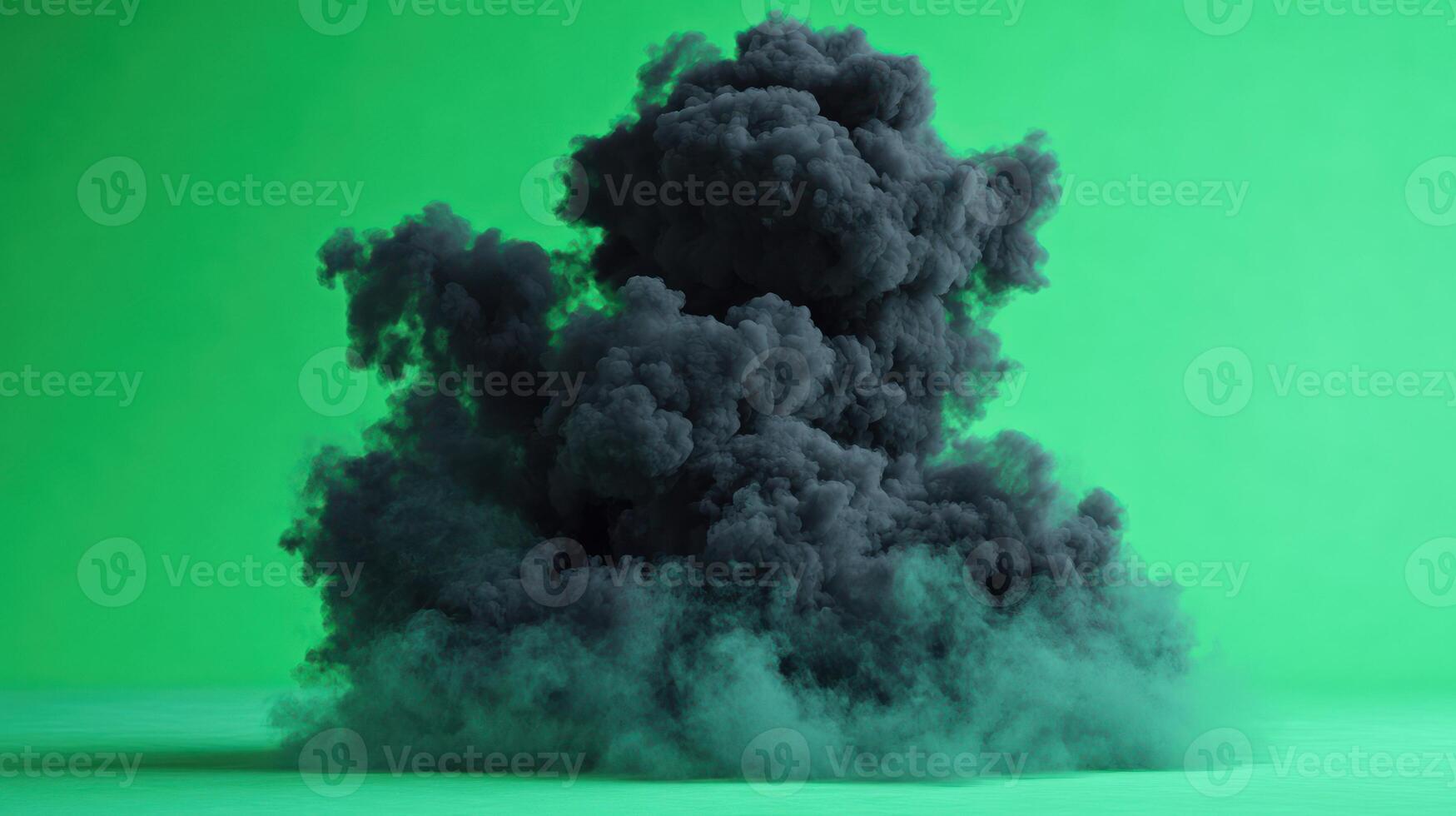 Thick black smoke rises against a vibrant green backdrop for a striking scene photo