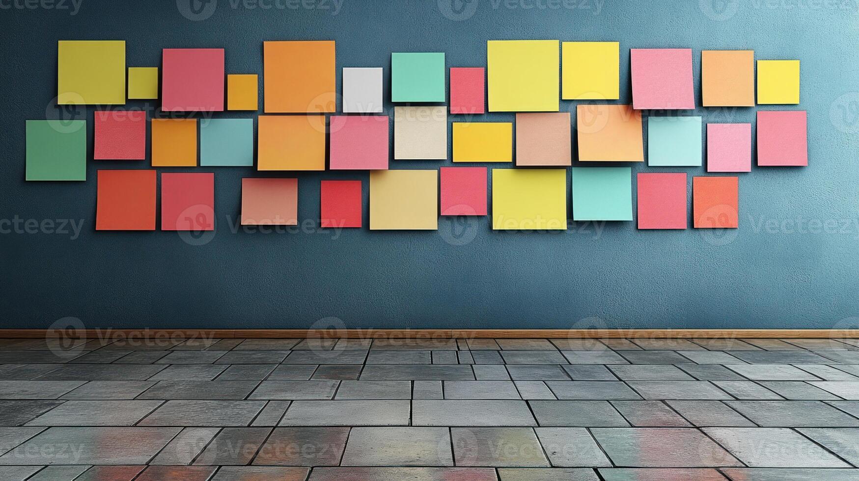 Bright square panels create a vibrant display against a serene blue backdrop photo