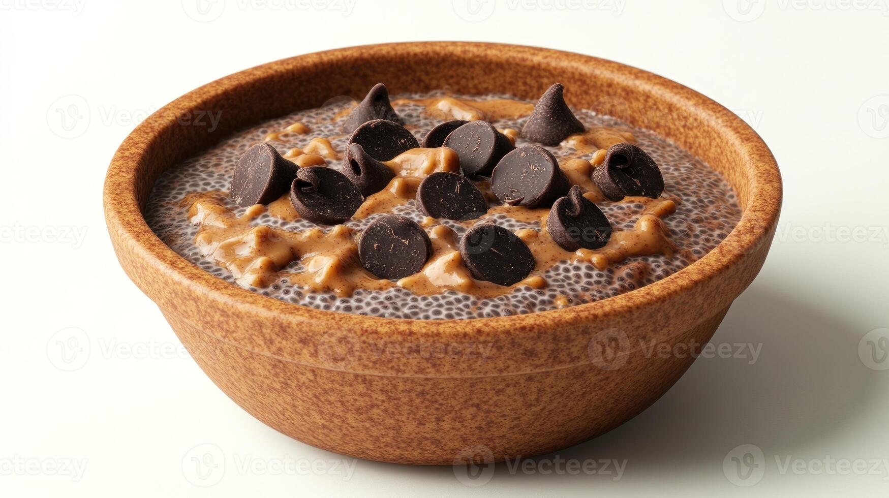 A delightful mix of chocolate chia pudding with creamy peanut butter and chocolate chips photo