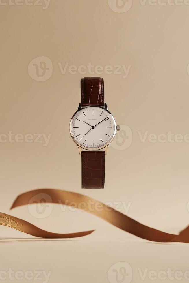 Presenting a breathtaking gold luxury watch featuring an exquisite white dial, which is ideal for use in branding initiatives or promotional activities, ensuring maximum appeal and visibility photo