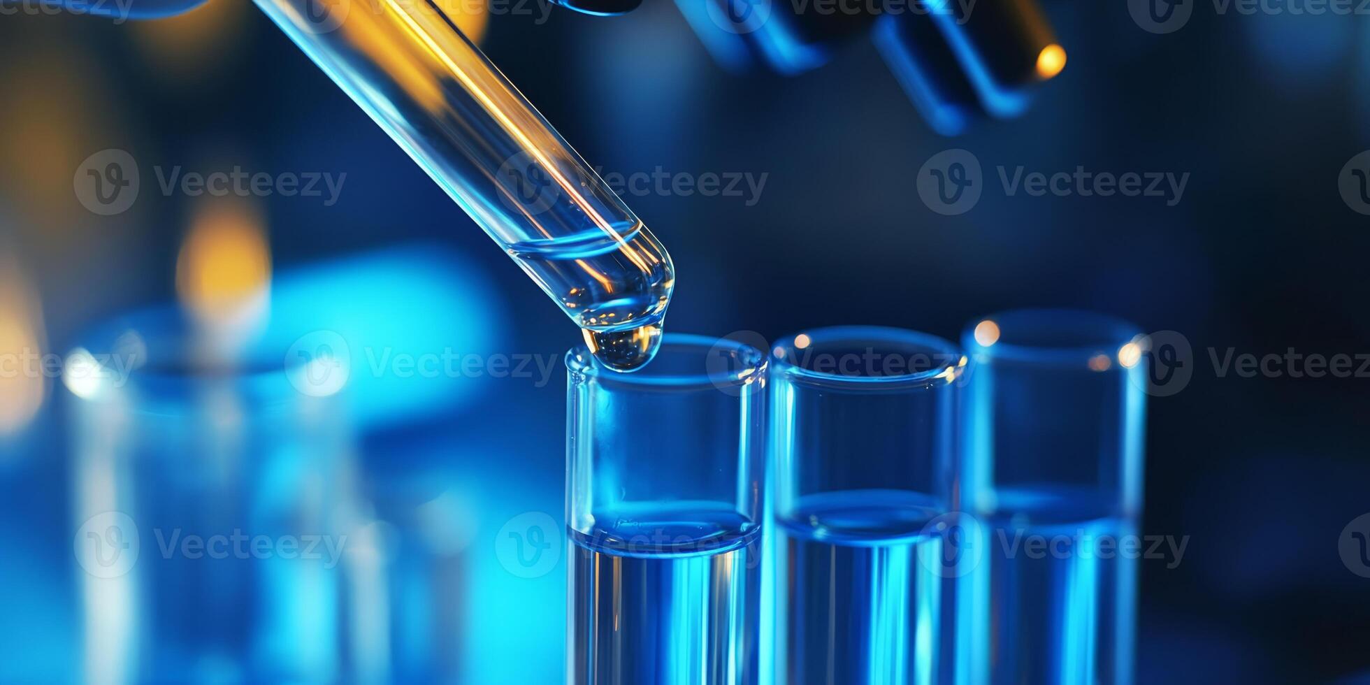 In a hightech lab, a skilled technician uses a precision pipette to transfer samples into test tubes, demonstrating the latest advancements in biotechnology research and innovation photo