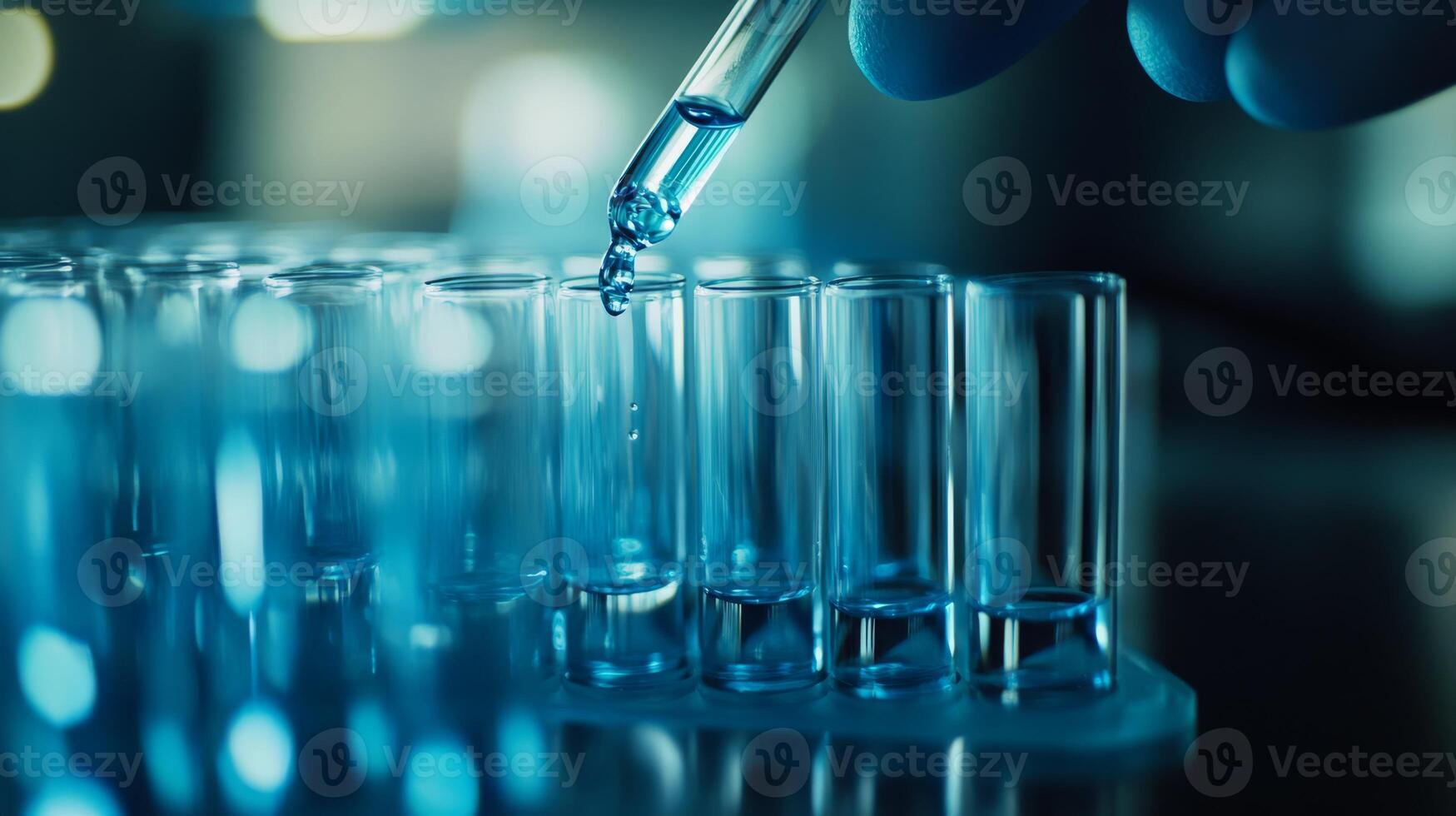 A skilled lab technician meticulously adds a precision sample to a group of test tubes, exemplifying the latest advancements in biotechnology research and innovative scientific techniques photo