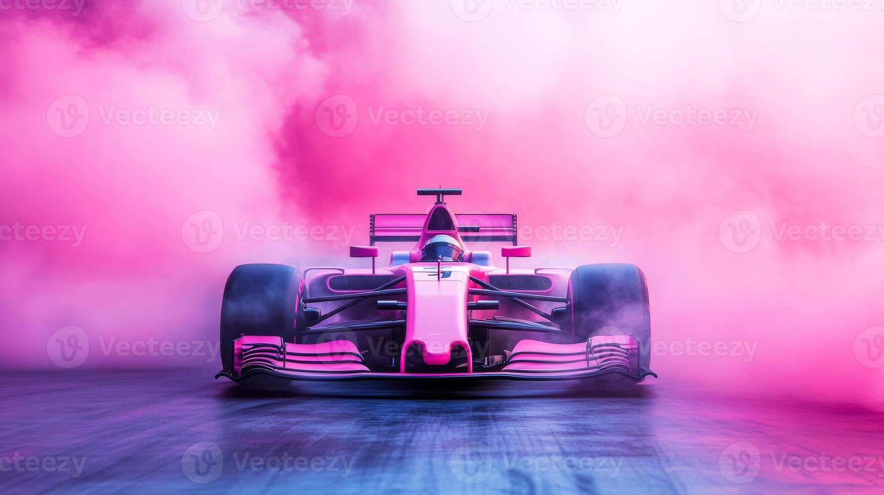 A stunning Formula 1 car races down the track, showcasing its speed and power as vibrant smoke billows around it, capturing the fierce competition and excitement that defines motorsport photo