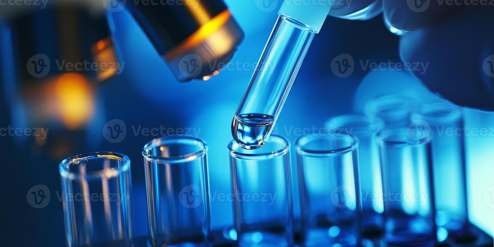 The image illustrates a highly skilled laboratory technician meticulously handling a test tube, showcasing the exceptional precision and intricate complexity involved in modern biotechnology research photo