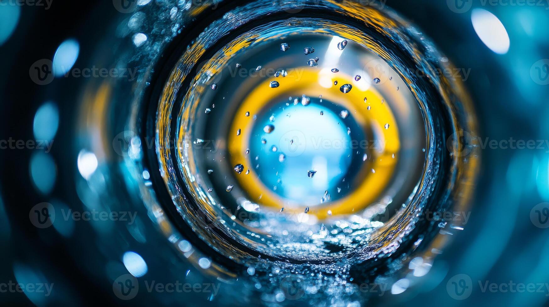 Exploring the vibrant and dynamic interplay of blue and orange hues within a mesmerizing swirling water tunnel, showcasing innovative modern engineering techniques paired with fluid motion in action photo