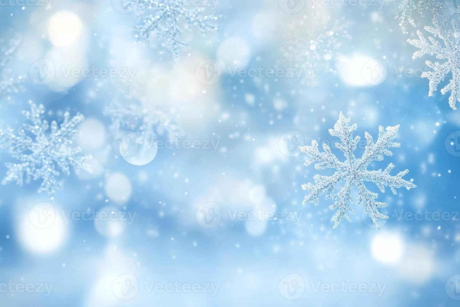A tranquil winter scene with delicate snowflakes against a soft blue background creates a serene atmosphere, perfect for joyful holiday celebrations with loved ones, filled with warmth and cheer photo