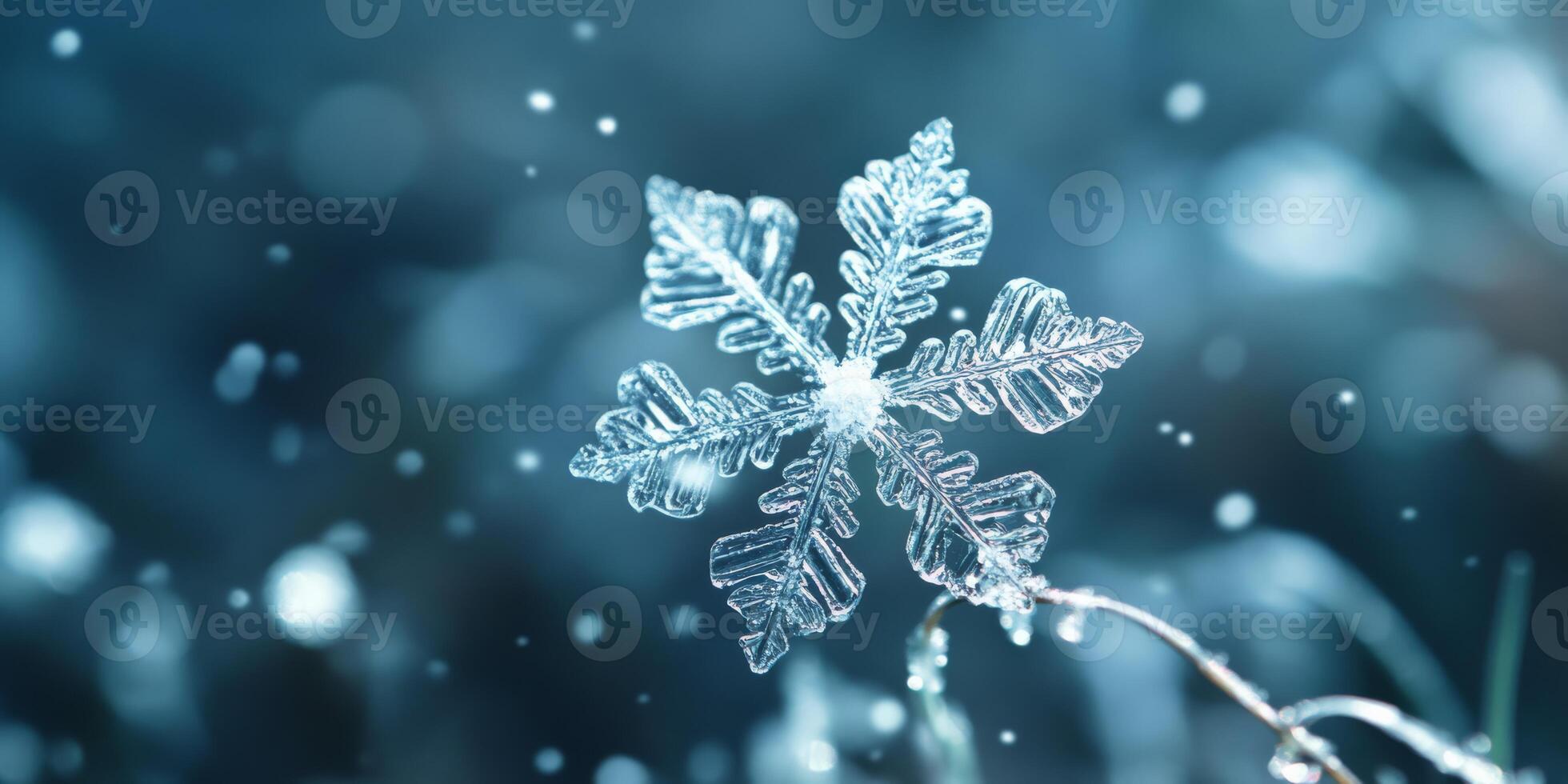 The image shows a detailed snowflake on a blue background, embodying the enchanting essence of winter and the joyous holiday season that many cherish and celebrate together each year photo