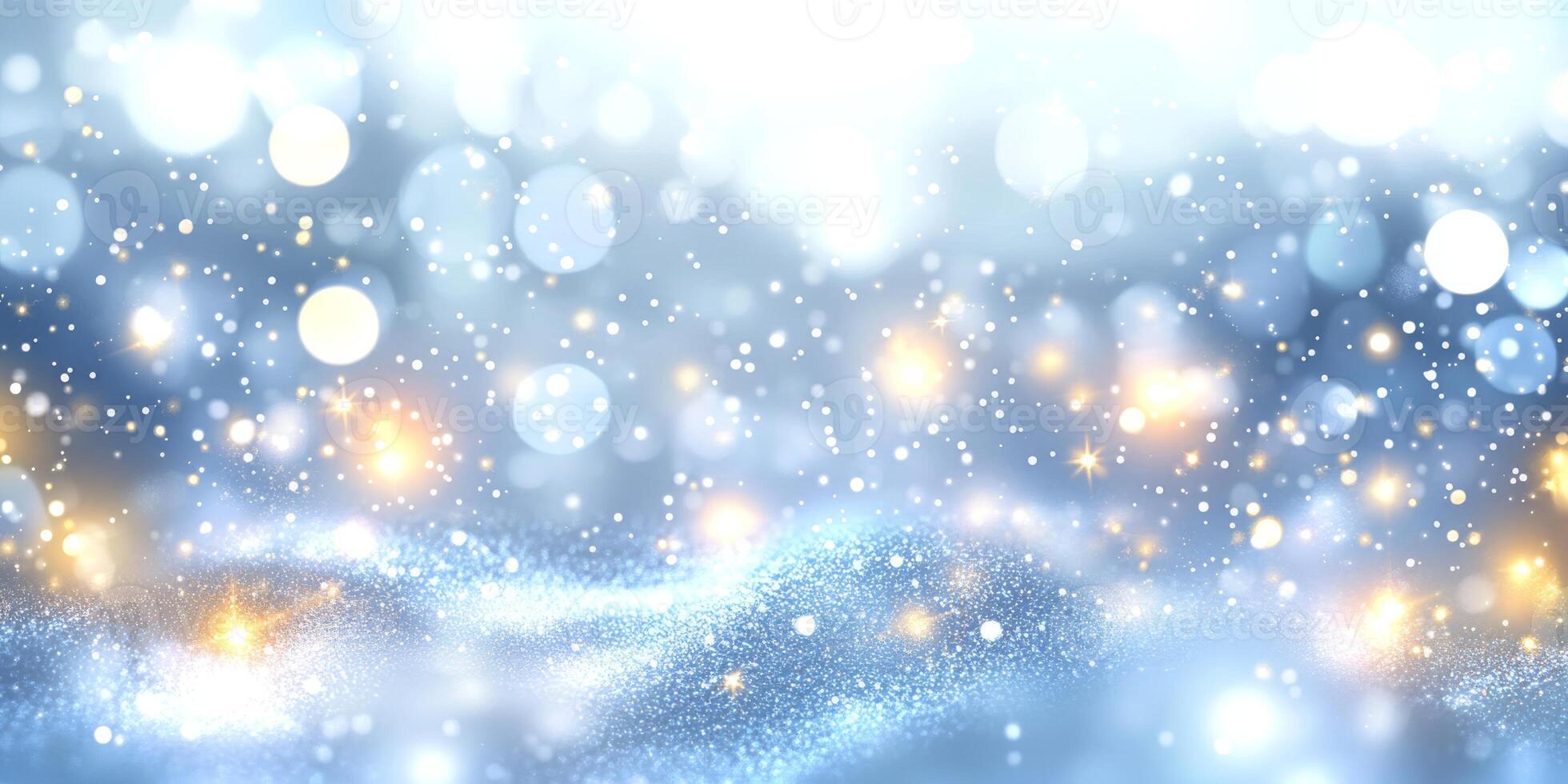 This mesmerizing abstract background showcases shimmering blue dots and soft, glowing lights, creating a magical winter atmosphere ideal for various creative projects and artistic endeavors photo