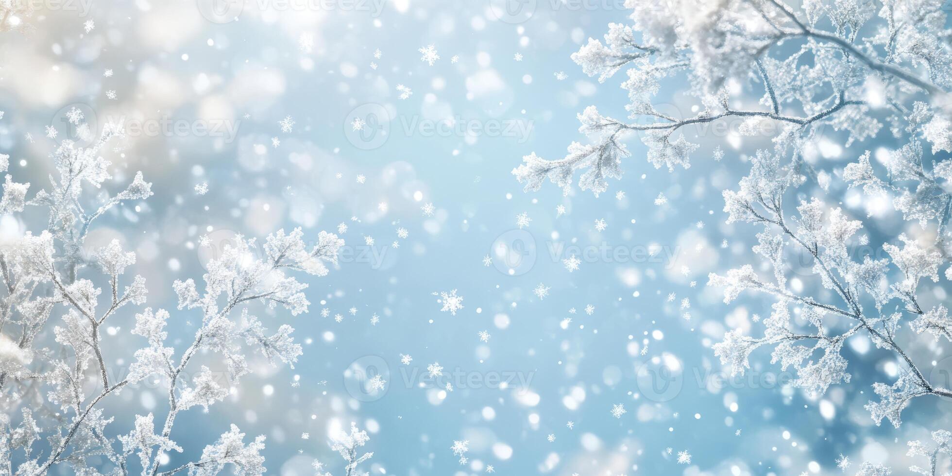 This enchanting winter scene captivates with delicate snowflakes drifting against a serene blue backdrop, perfect for holiday themes that evoke warmth, joy, and delight during the festive season photo