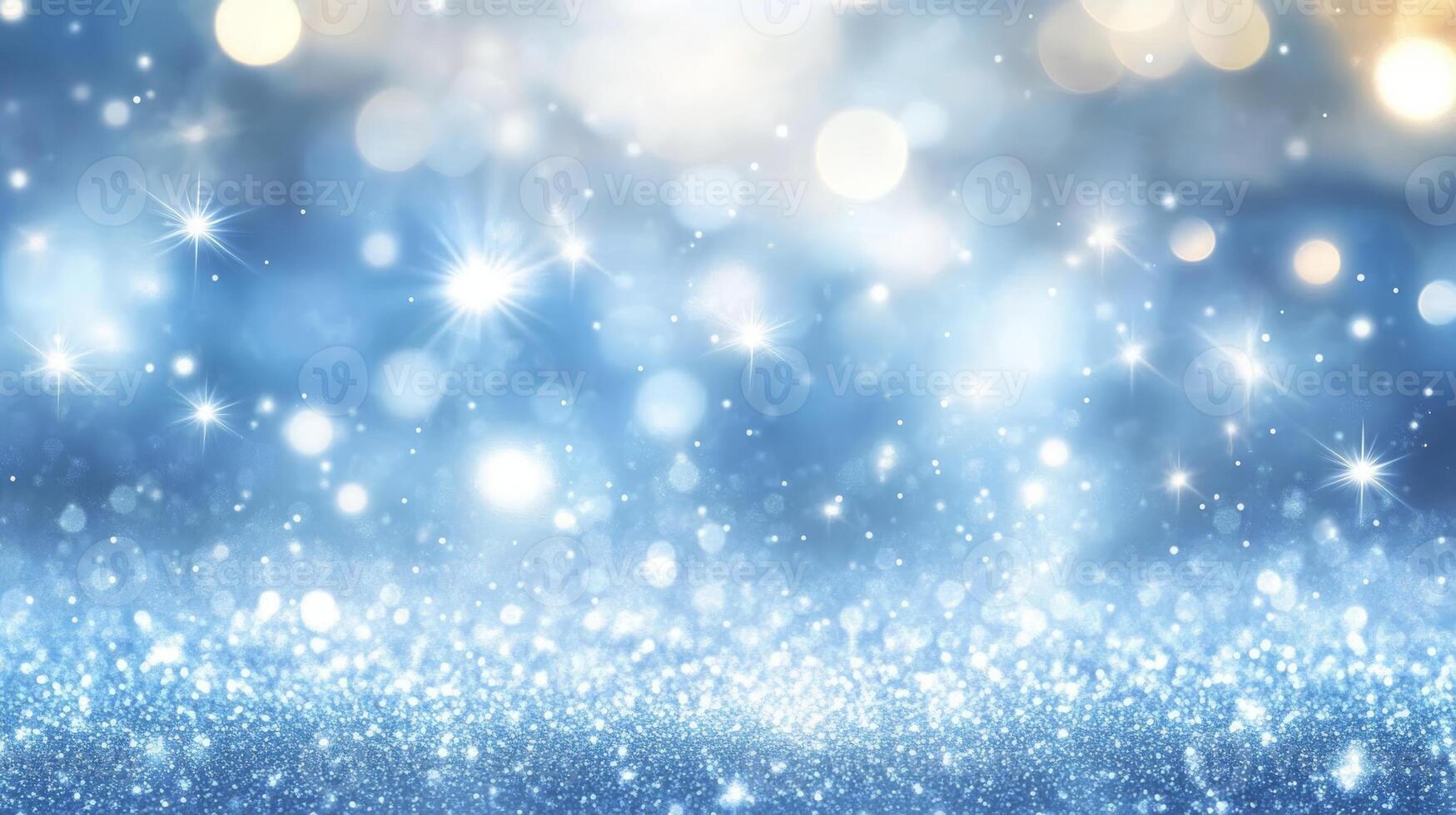 A mesmerizing light blue background filled with sparkling lights and shimmering snow dots evokes a magical winter feeling, creating an enchanting ambiance for celebrating the seasons beauty photo