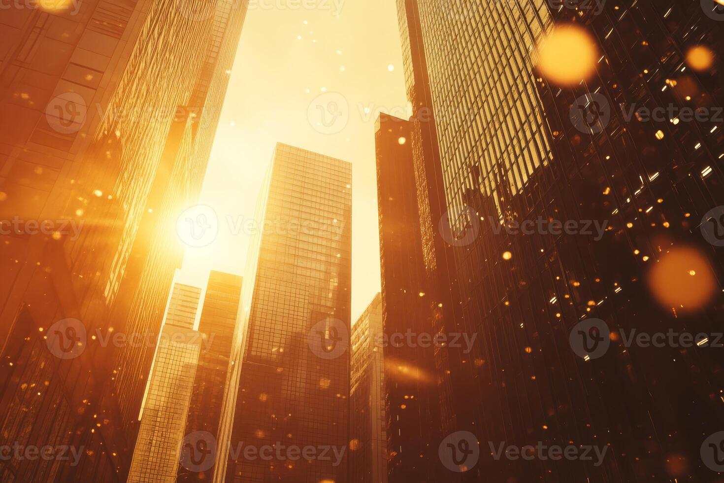 A breathtaking and stunning view of numerous skyscrapers bathed in the warm, golden sunlight, beautifully capturing the vibrant energy of city life along with the modern architecture that defines it photo