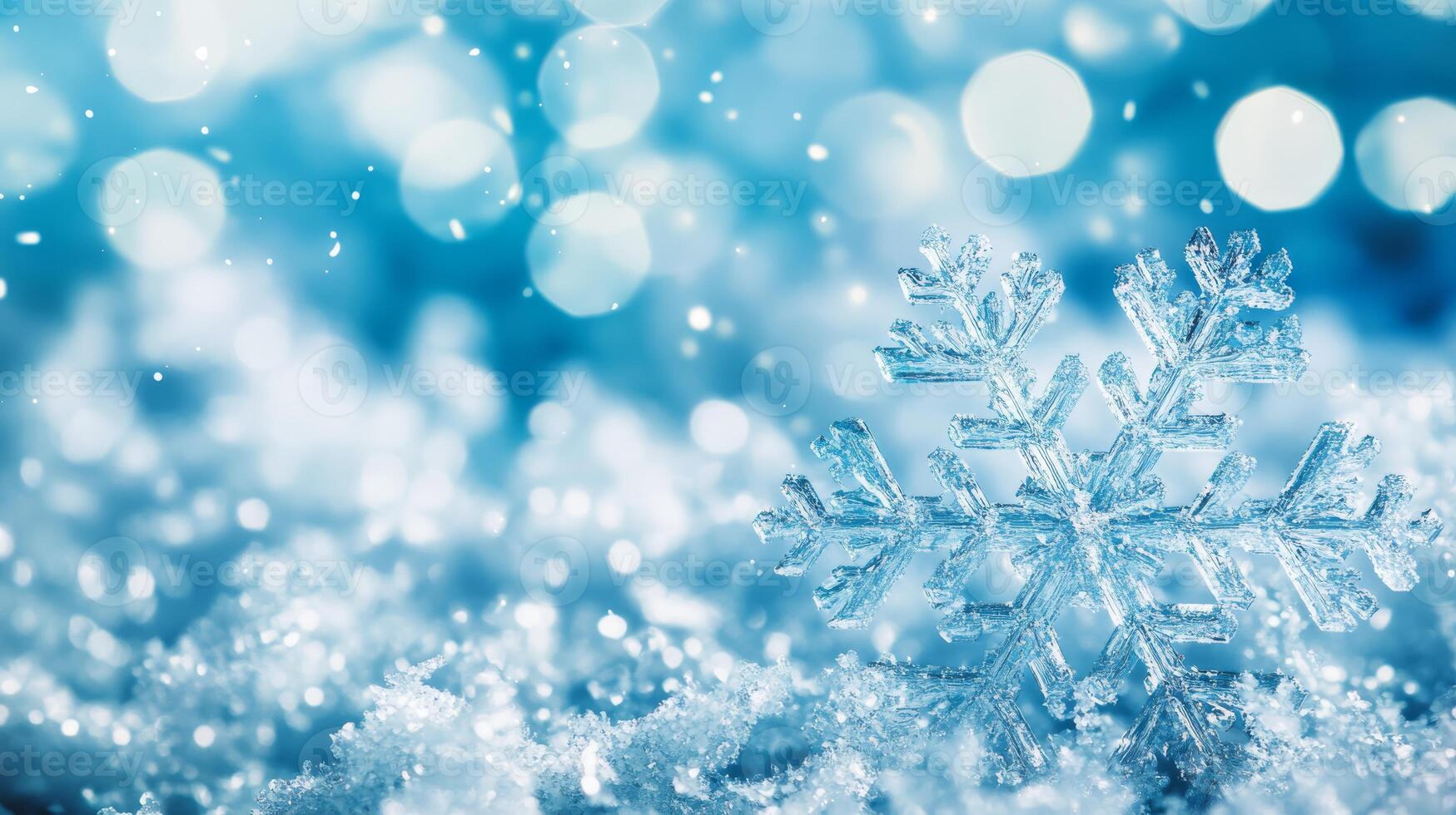 Discover and immerse yourself in the serene beauty of a snowy landscape, where the shimmering snowflakes dancing against a vibrant blue sky truly evoke the enchanting magic of winters embrace photo