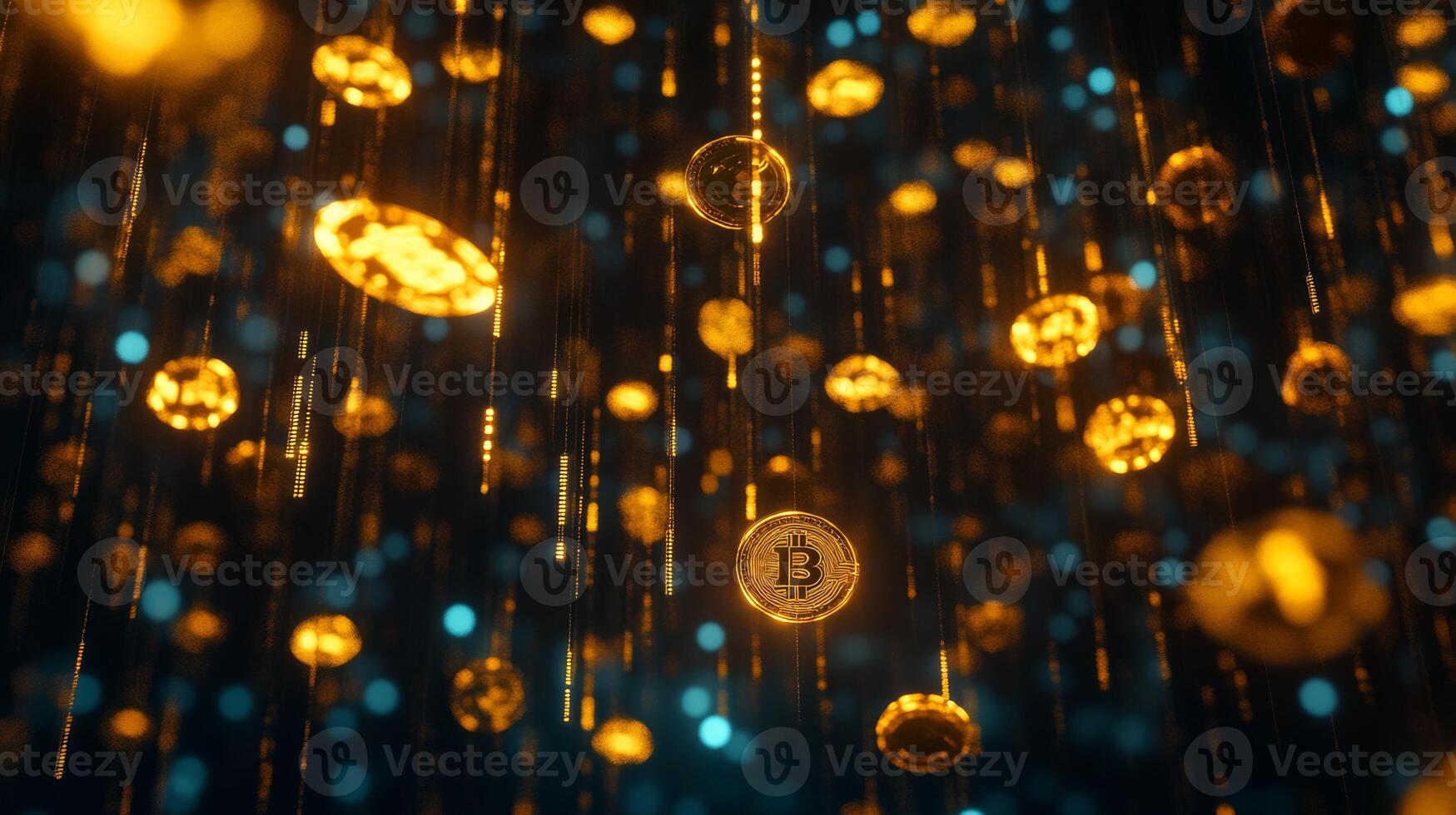A striking visual scene showcases digital gold coins cascading beautifully through a vibrant binary code backdrop, symbolizing the rapidly evolving landscape of cryptocurrency and the digital economy photo