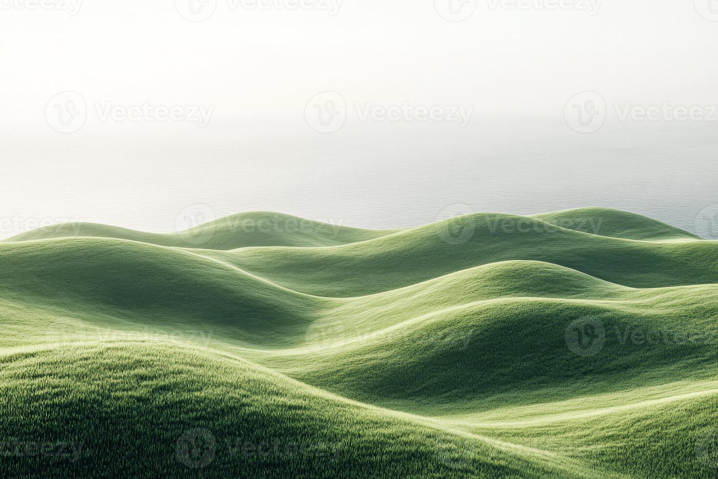 A serene and picturesque coastal scene showcasing the rolling green hills that beautifully meet the calm, tranquil ocean, evoking a deep sense of peace and natural beauty throughout the landscape photo