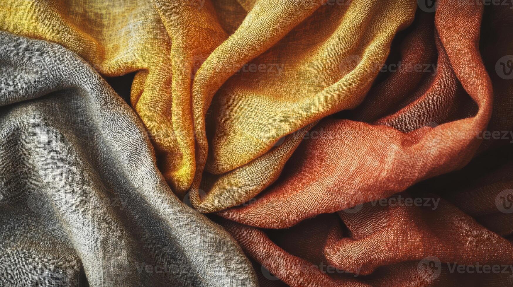 Beautifully arranged fabrics in warm and inviting tones of yellow, orange, and gray perfect for stylish decor photo