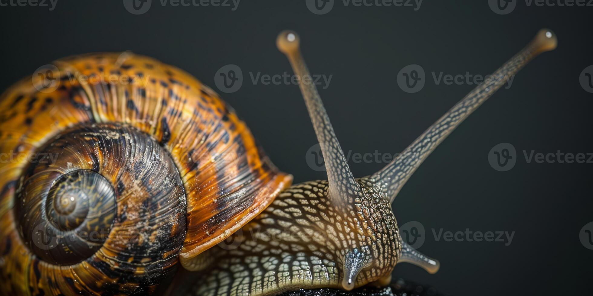 This macro photograph beautifully captures the intricate details of a garden snails shell and tentacles photo