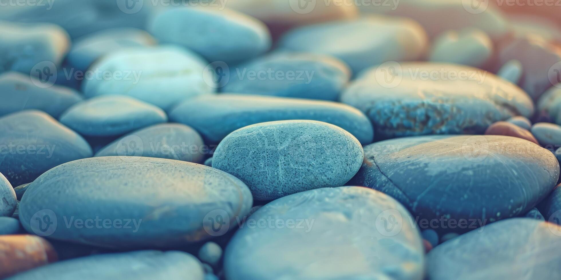 The serene image displays smooth pebbles under soft light, creating a calming atmosphere of tranquility and peace photo