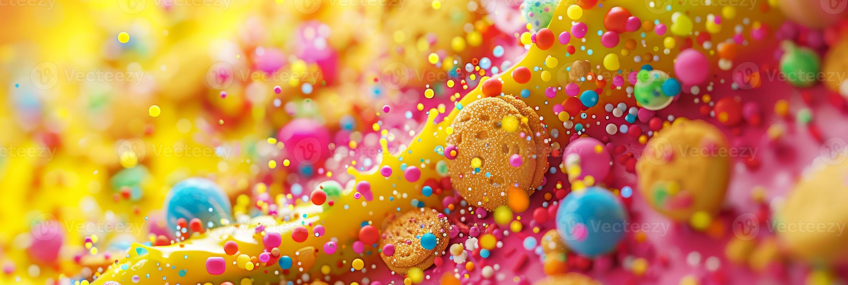 In a closeup image, vivid candy colors are captured, revealing colorful confections and a lively atmosphere photo