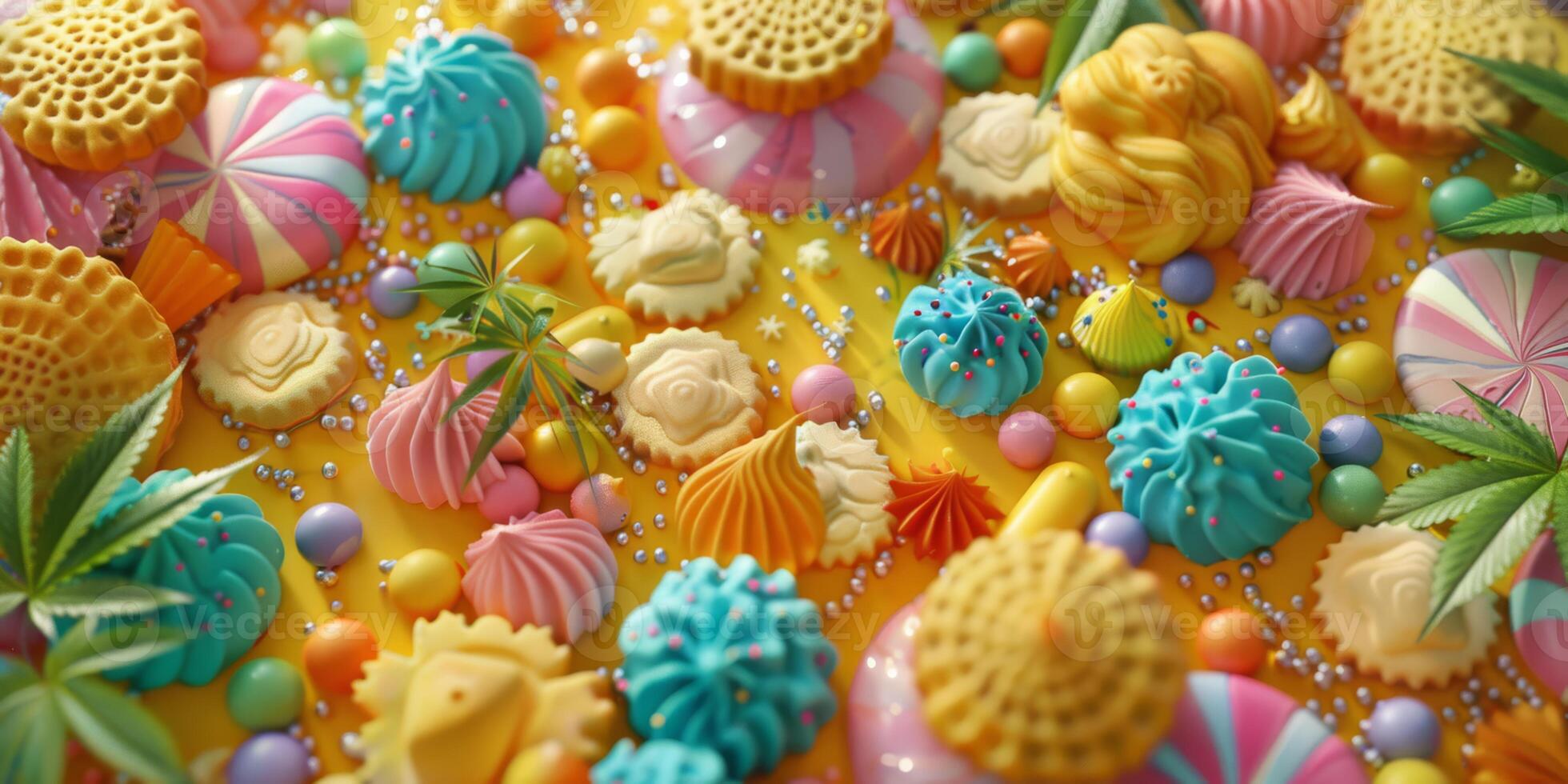 A vibrant assortment of colorful confectionery sweets, pastries, and candy perfect for dessert enthusiasts. photo