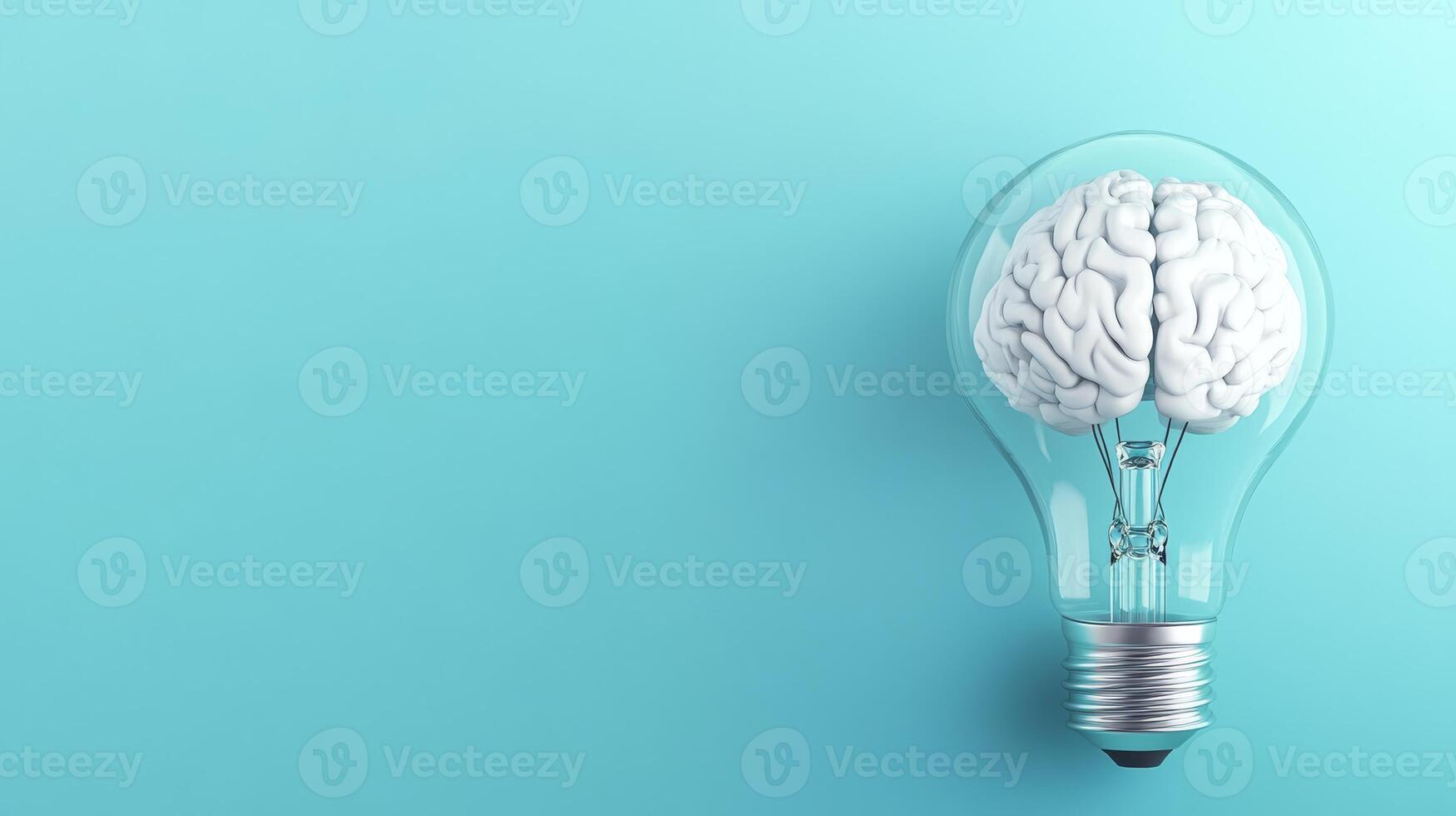 A captivating and unique visual representation of a human brain encased within the glass of a light bulb, symbolizing the essence of creativity, innovative thinking, and the spark of ideas photo