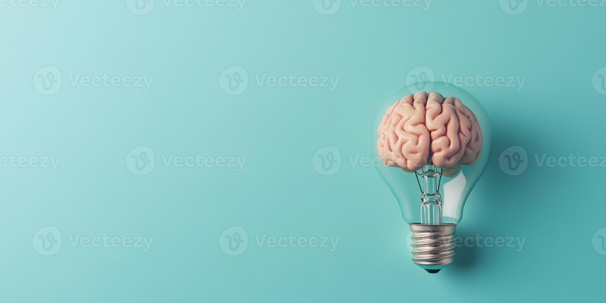 This fascinating image visually illustrates the concept of the human brain placed inside a light bulb, symbolizing the generation of innovative ideas and the essence of creativity in our lives photo