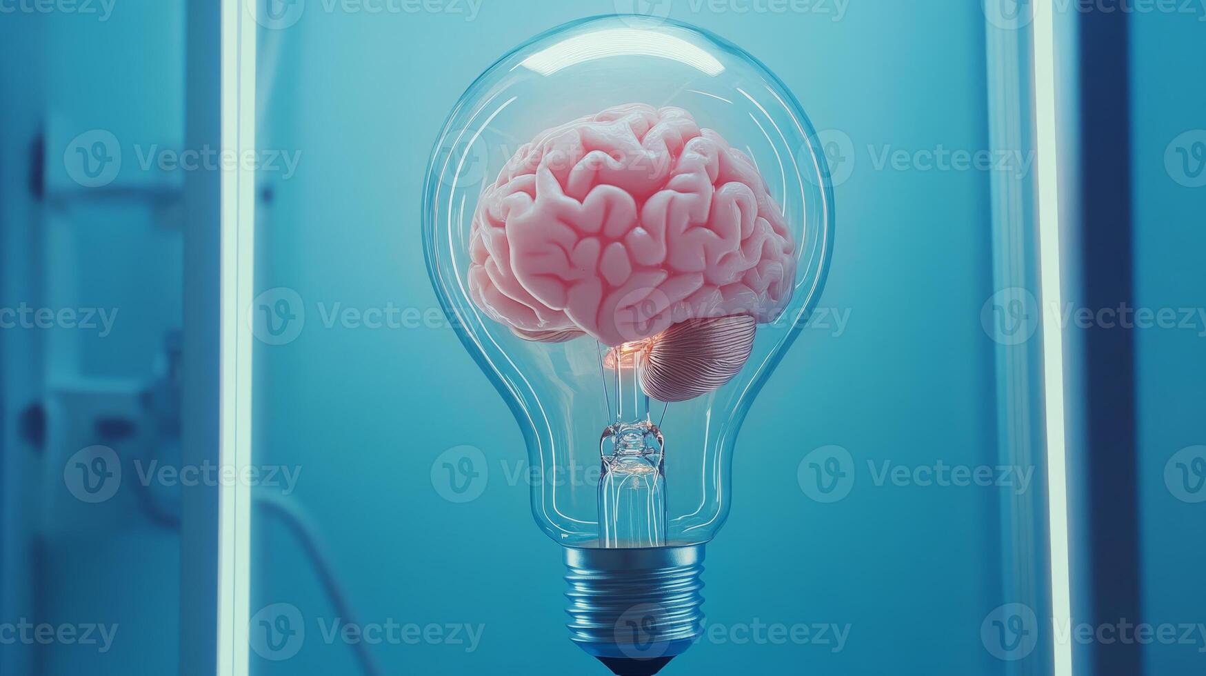 This is a visual representation of creativity, showcasing a brain encased in a bright light bulb, which symbolizes innovative thinking and the generation of bright, new ideas that inspire us photo