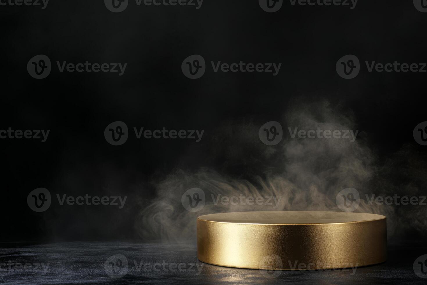 Explore a stunning 3D render of a luxurious gold podium on a dramatic black background, ideal for showcasing prestigious awards or highend products, making them stand out and shine photo