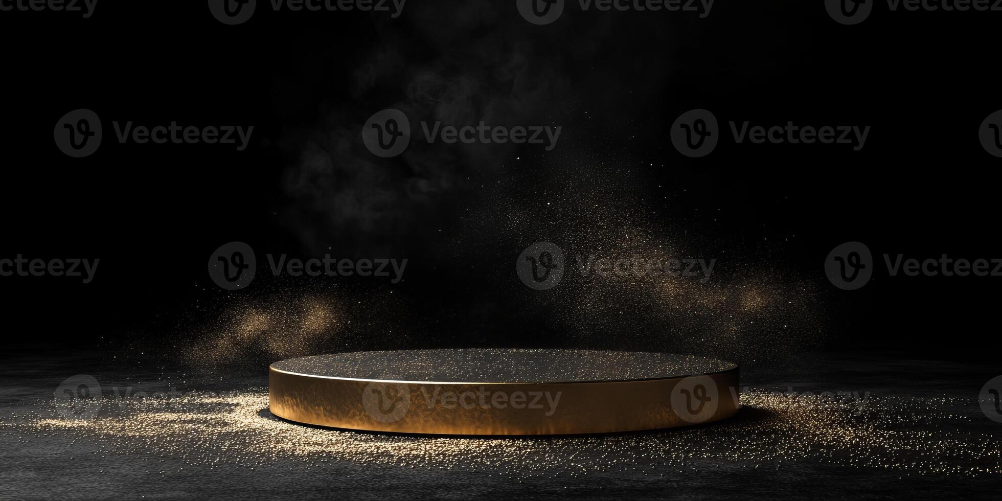 This stunning 3D render of a luxurious gold podium against a sleek black background is perfect for showcasing valuable products or prestigious awards in a lavish setting that demands attention photo