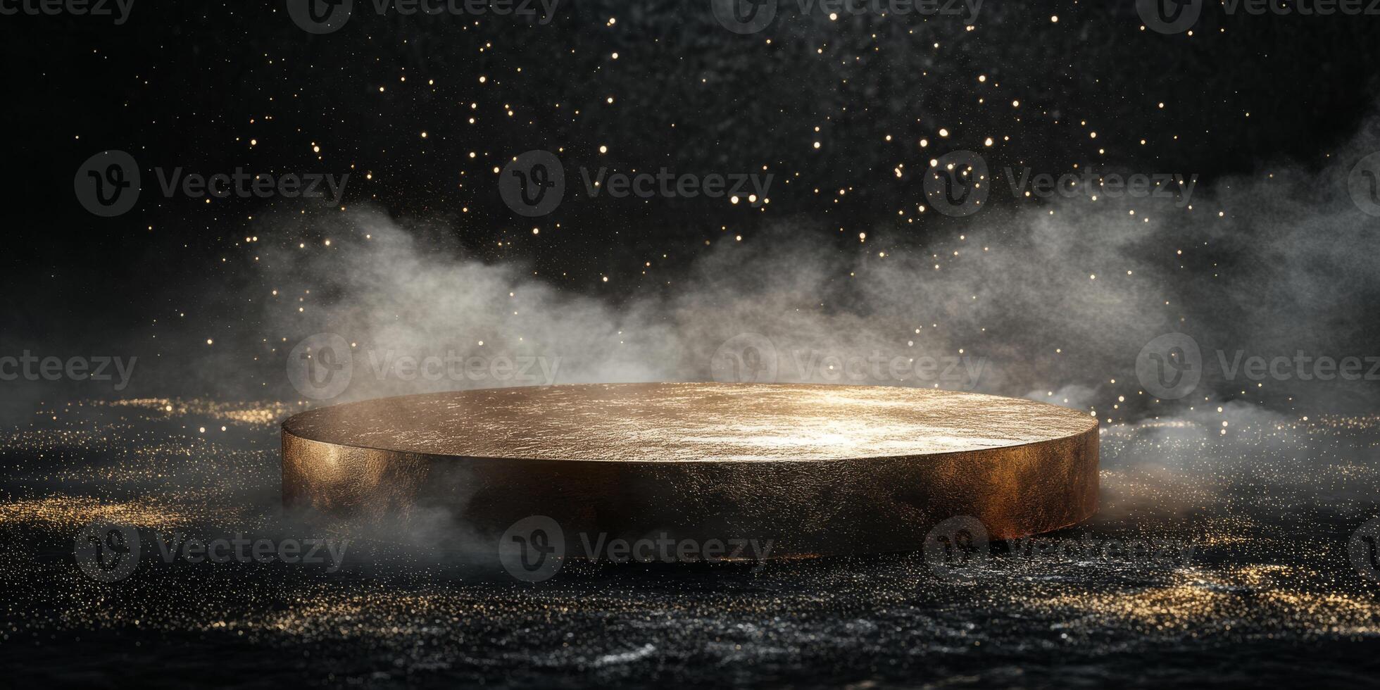 The image shows a stunning 3D render of an elegant gold podium against a sleek black background, ideal for showcasing prestigious awards or luxurious products with an eyecatching touch photo