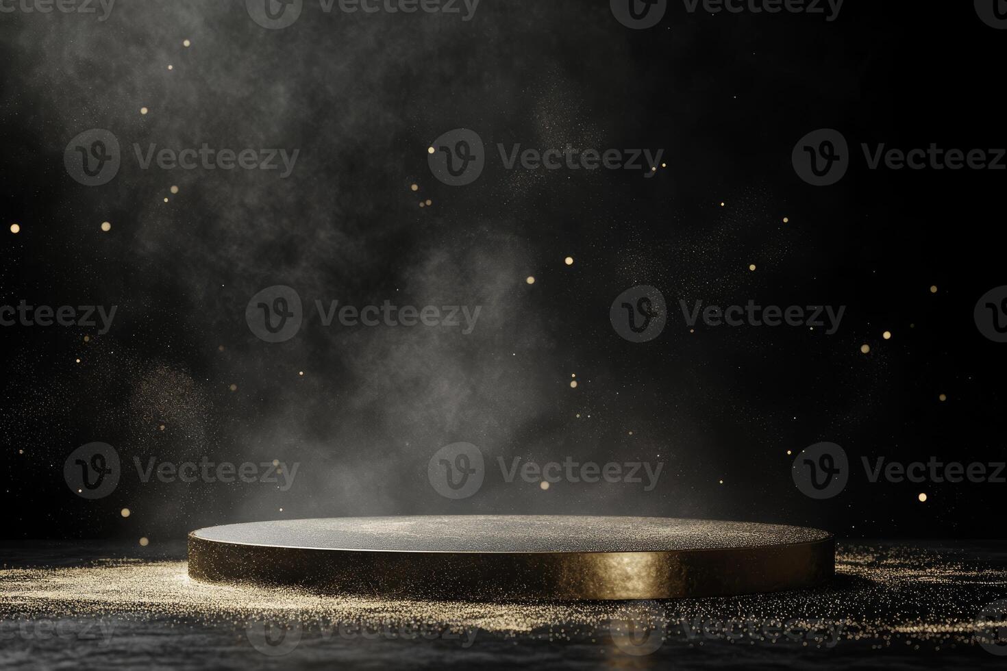 This visually striking 3D render of a golden podium on a black backdrop is perfect for showcasing awards, products, or events with style and sophistication, ideal for various presentations photo