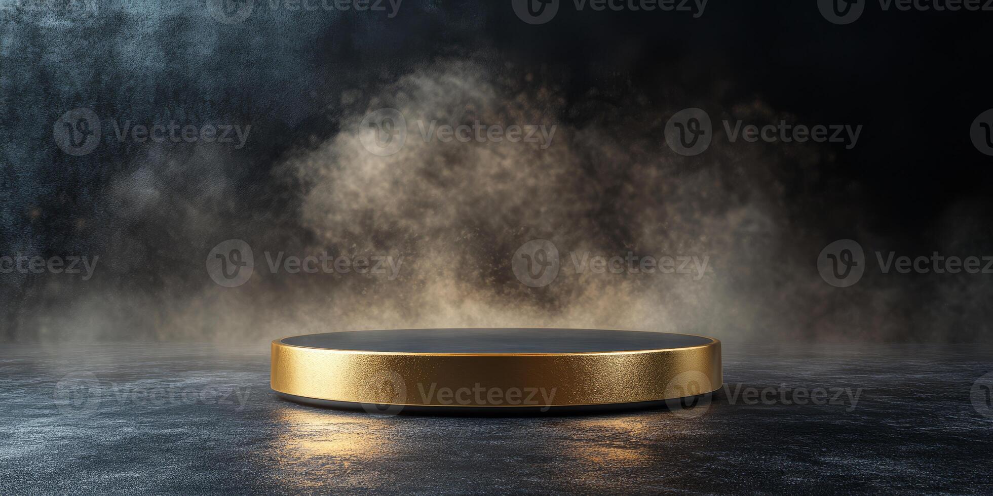 This detailed 3D render shows a bright gold podium against a dark background, ideal for showcasing products, awards, or significant achievements that deserve to be highlighted memorably photo