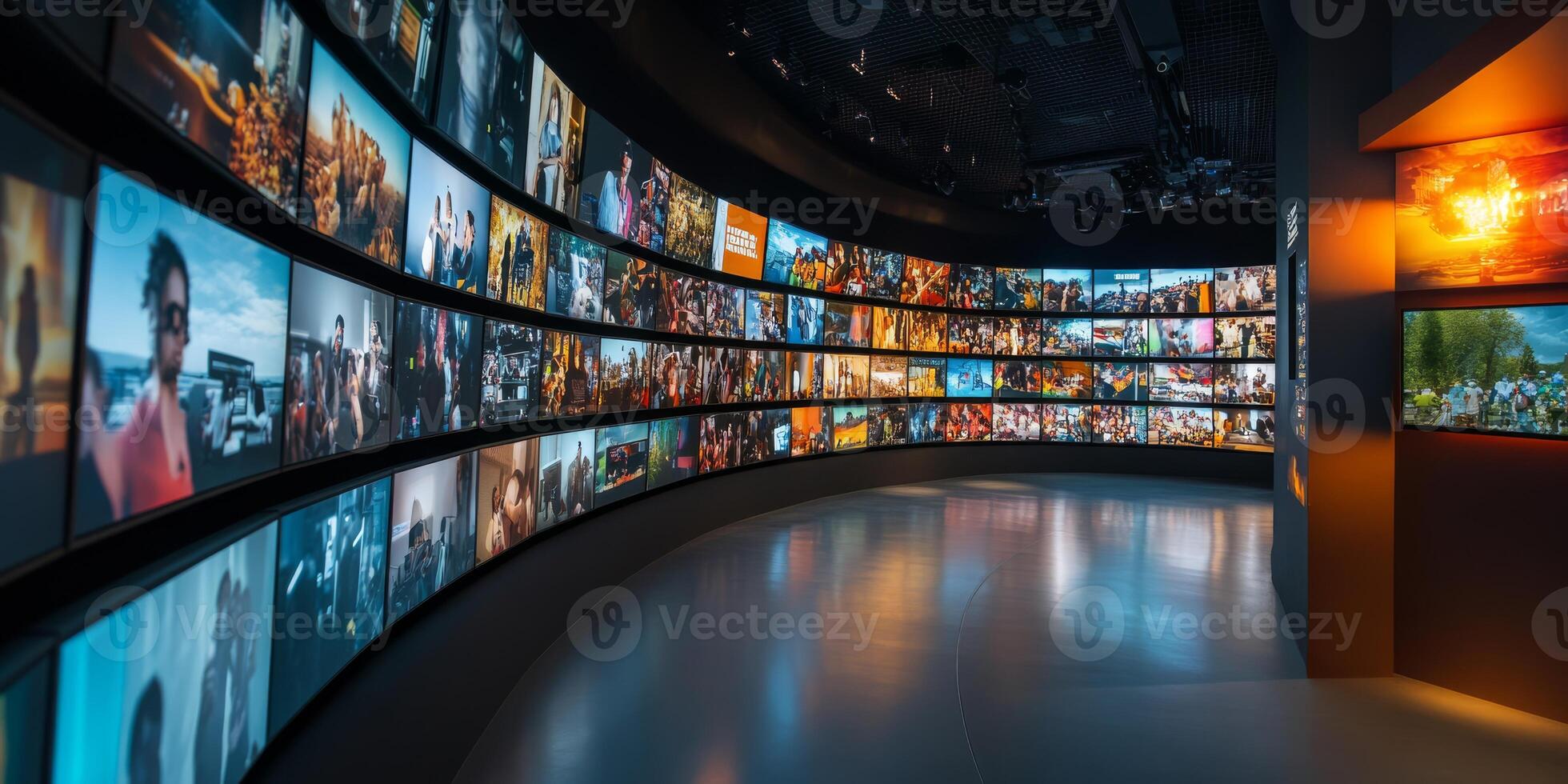 Imagine a stunning multimedia streaming wall with dynamic channel images, designed to enhance your entertainment experience and offer an immersive atmosphere for engaging in visual storytelling photo