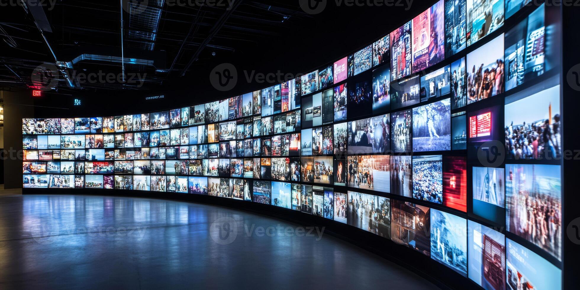 Experience a vibrant multimedia wall that showcases colorful channel images, creating an immersive entertainment experience with dynamic visuals, perfect for any modern exhibition space photo