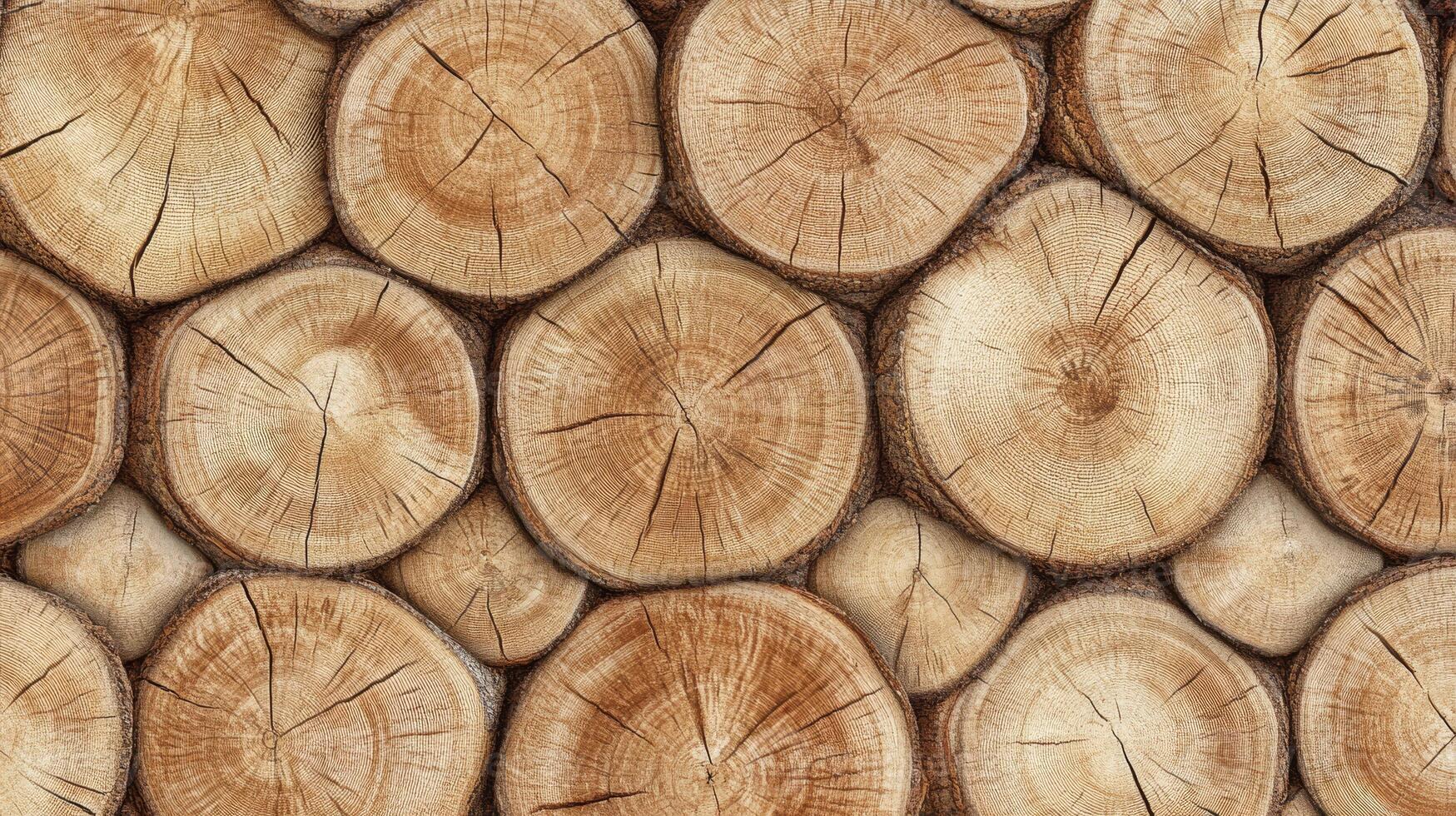 A stunning closeup view of wooden logs, ideal for creating backgrounds, patterns, and naturethemed design projects photo