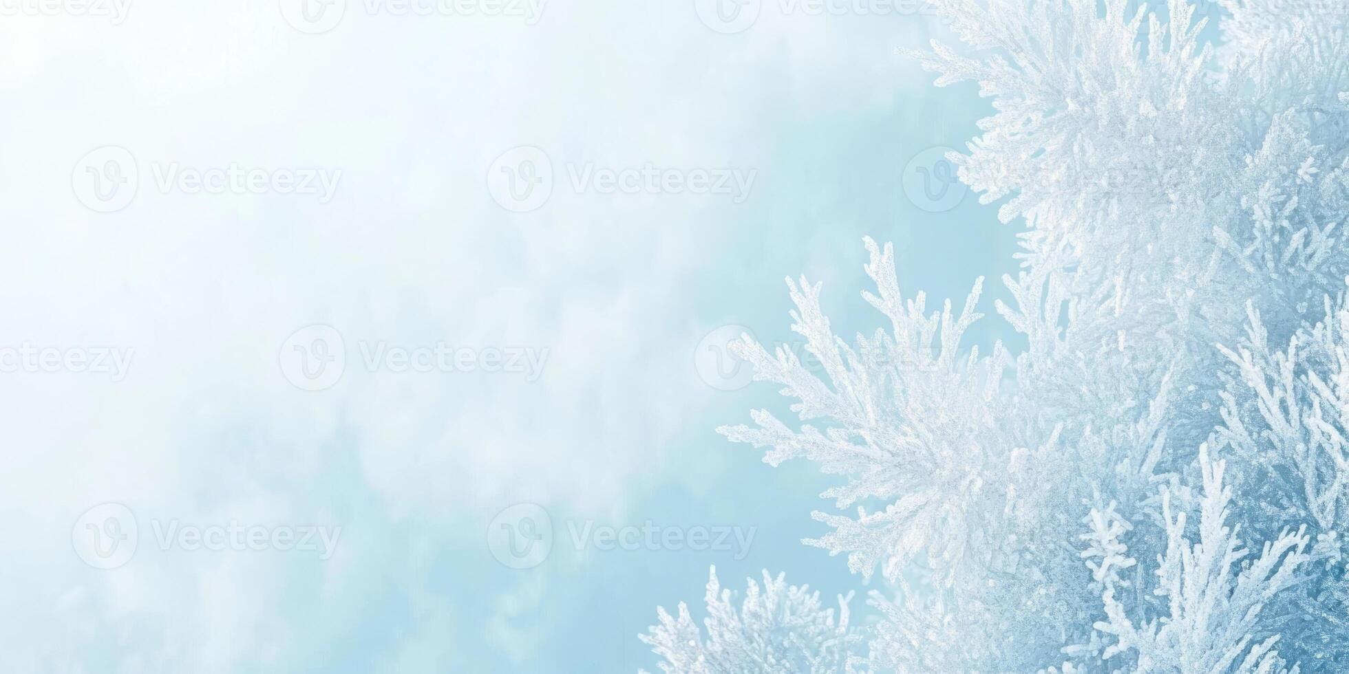 An elegant frame adorned with intricate, sparkling snowflakes set against a soft light blue background, making it perfect for winterthemed designs and joyful festive celebrations during this season photo