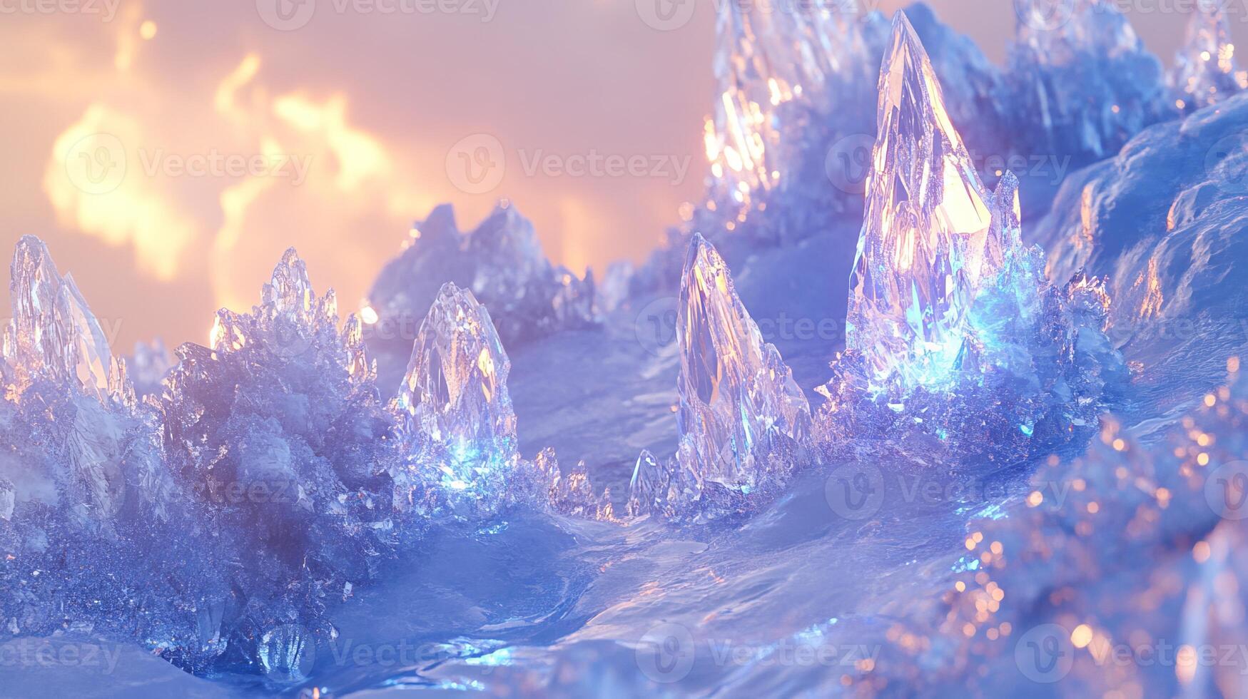 A stunning and breathtaking landscape featuring shimmering ice crystals sparkling under a beautiful pastel sky photo