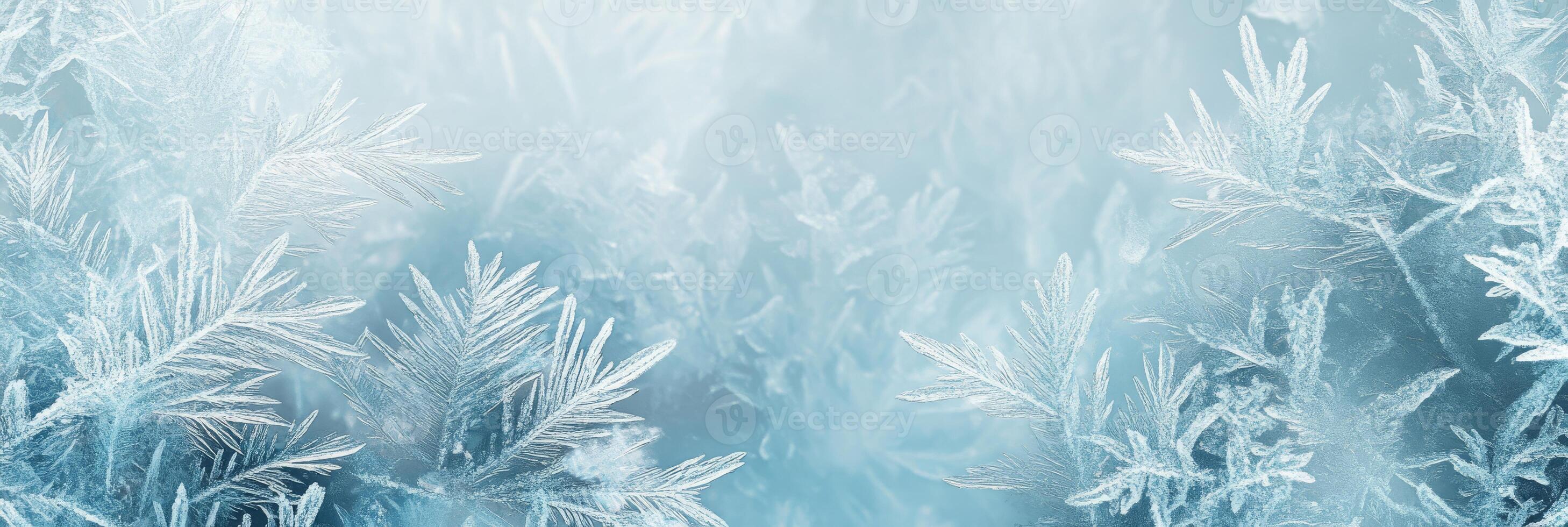 This beautiful abstract image showcases delicate frost patterns and intricate snowflakes, evoking the serene essence of winter and the deep tranquility found in natures purest state photo