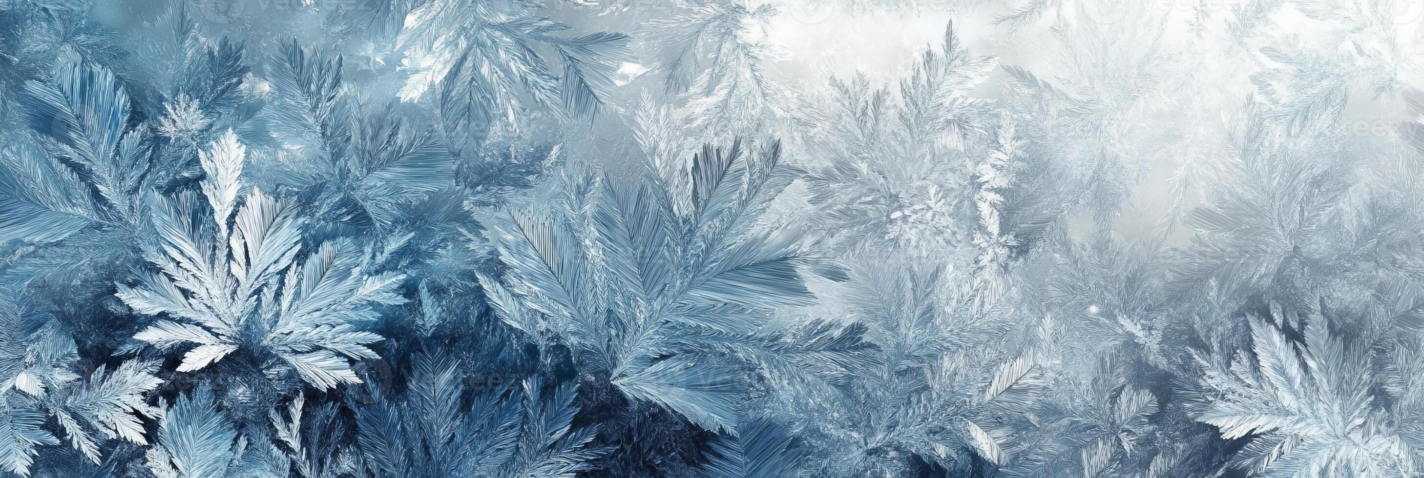 Stunning closeup view of delicate frost crystals creating mesmerizing and beautiful winter designs all around photo