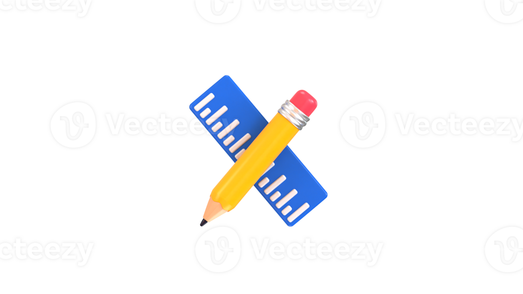 3D pencil with Ruler icon on school stationery education icon png