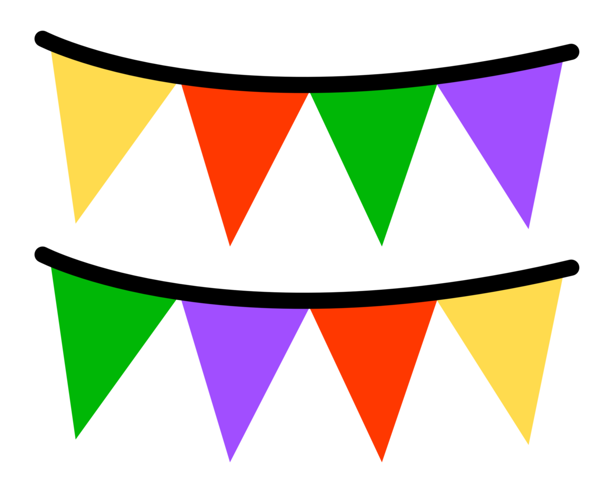 Illustration of colorful triangle flags in flat design, perfect for decoration and party theme. png