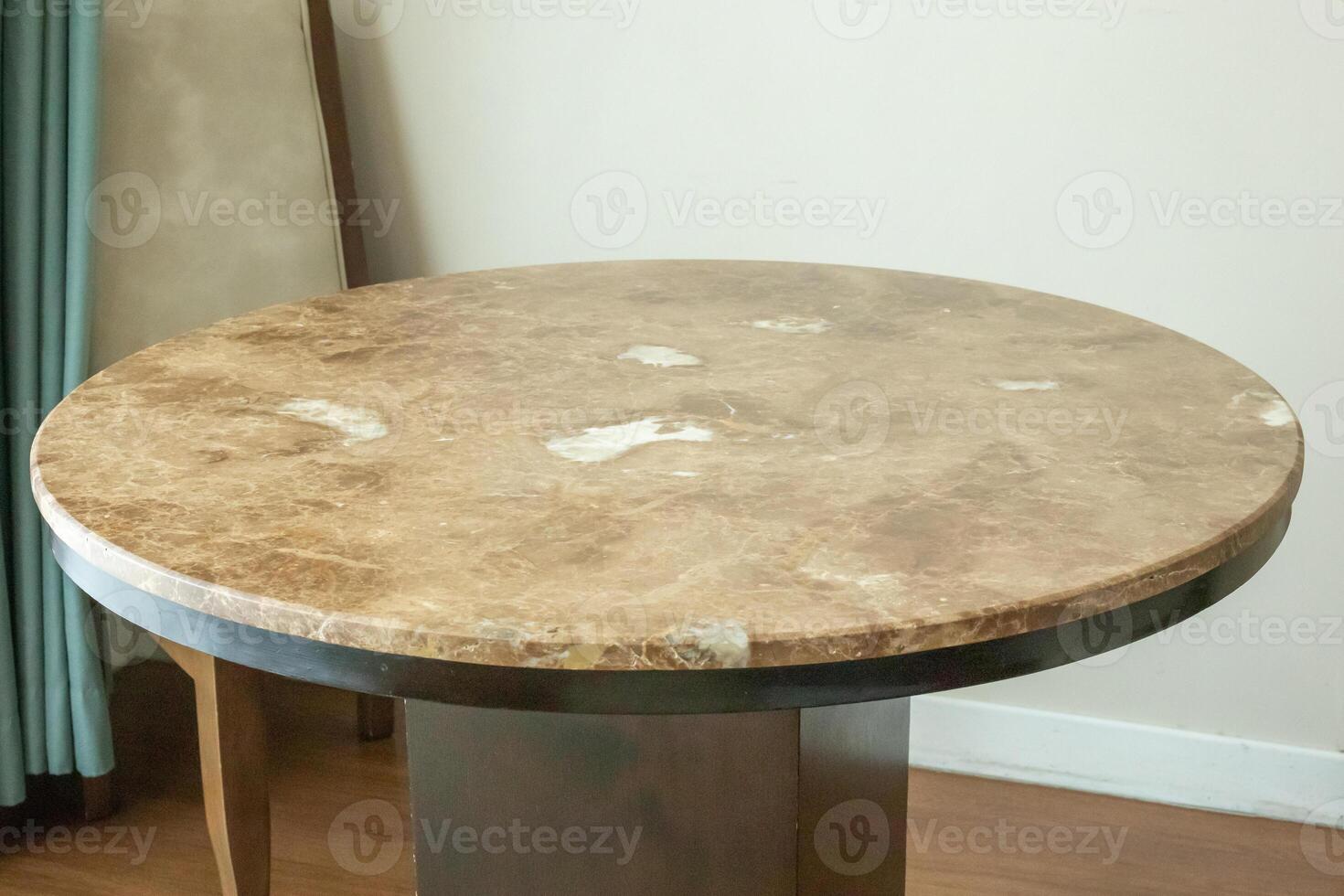 Round marble table interior background for mockup product display photo