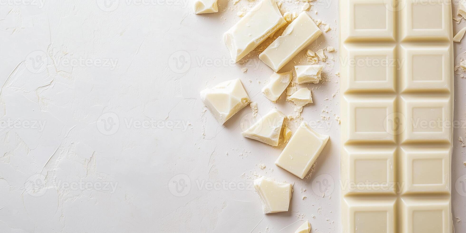 White chocolate pieces placed vertically on the right side, showcasing unique shapes and textures photo