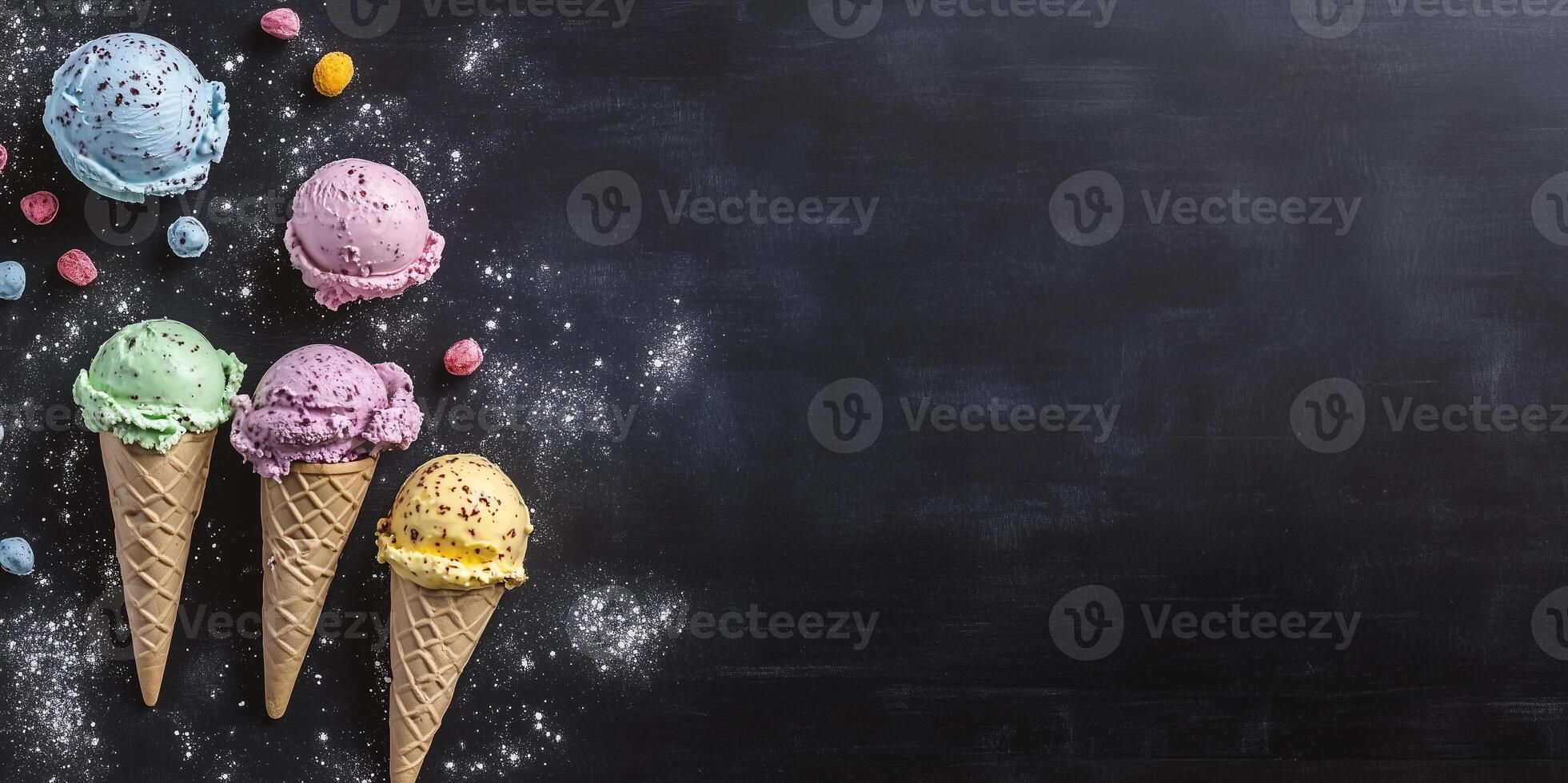 Unique flavor combinations written on chalkboard menu at scoop shop photo