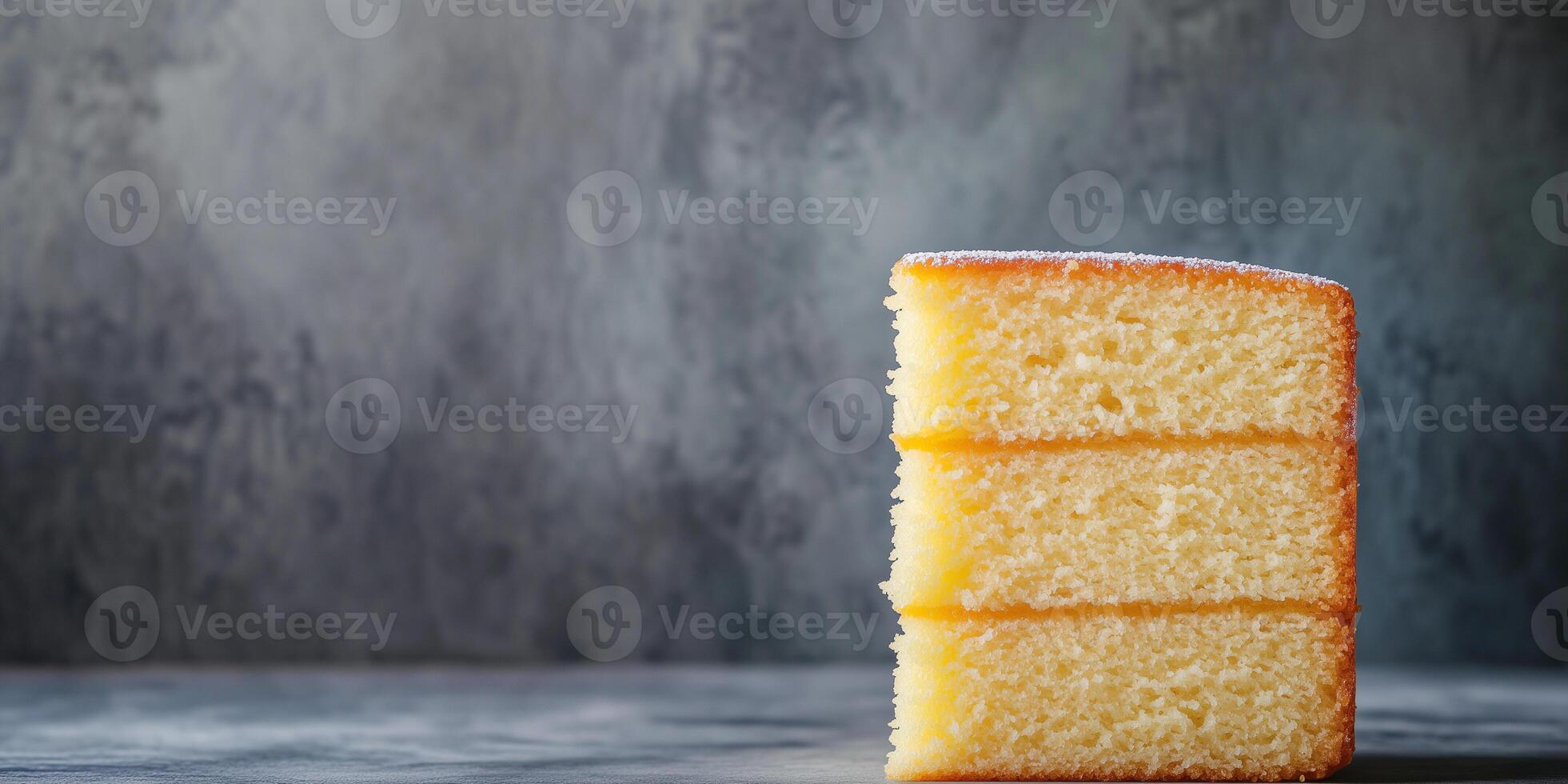 Tall sponge cake at the bottom right, showcasing its layered structure photo