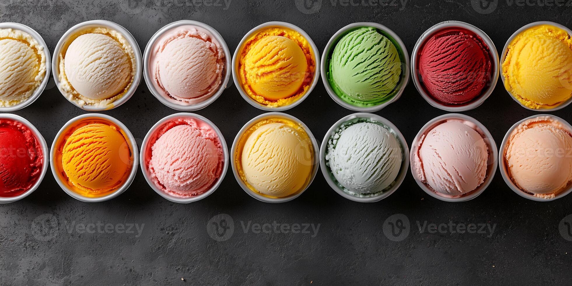 Striped gelato scoops showing technique of layering flavors in container photo