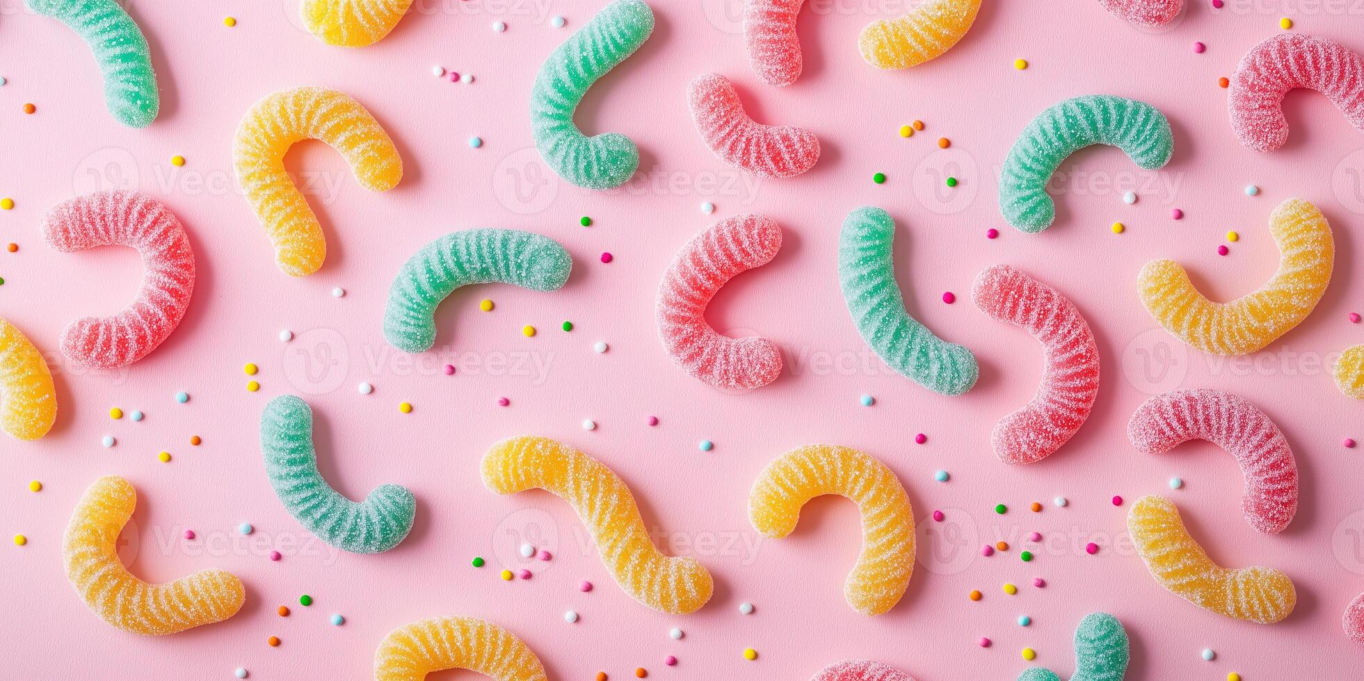 Overhead shot of worm-shaped sweets spelling out a message on a surface photo
